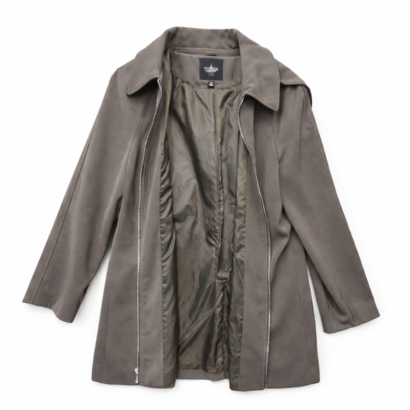 London Fog Jackets & Blazers - London Fog Tower Hooded Ash Gray Mid-Length Full-Zip Coat Size Medium